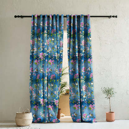Elegant Floral Print Room Darkening Curtains Set of 2  DS225H
