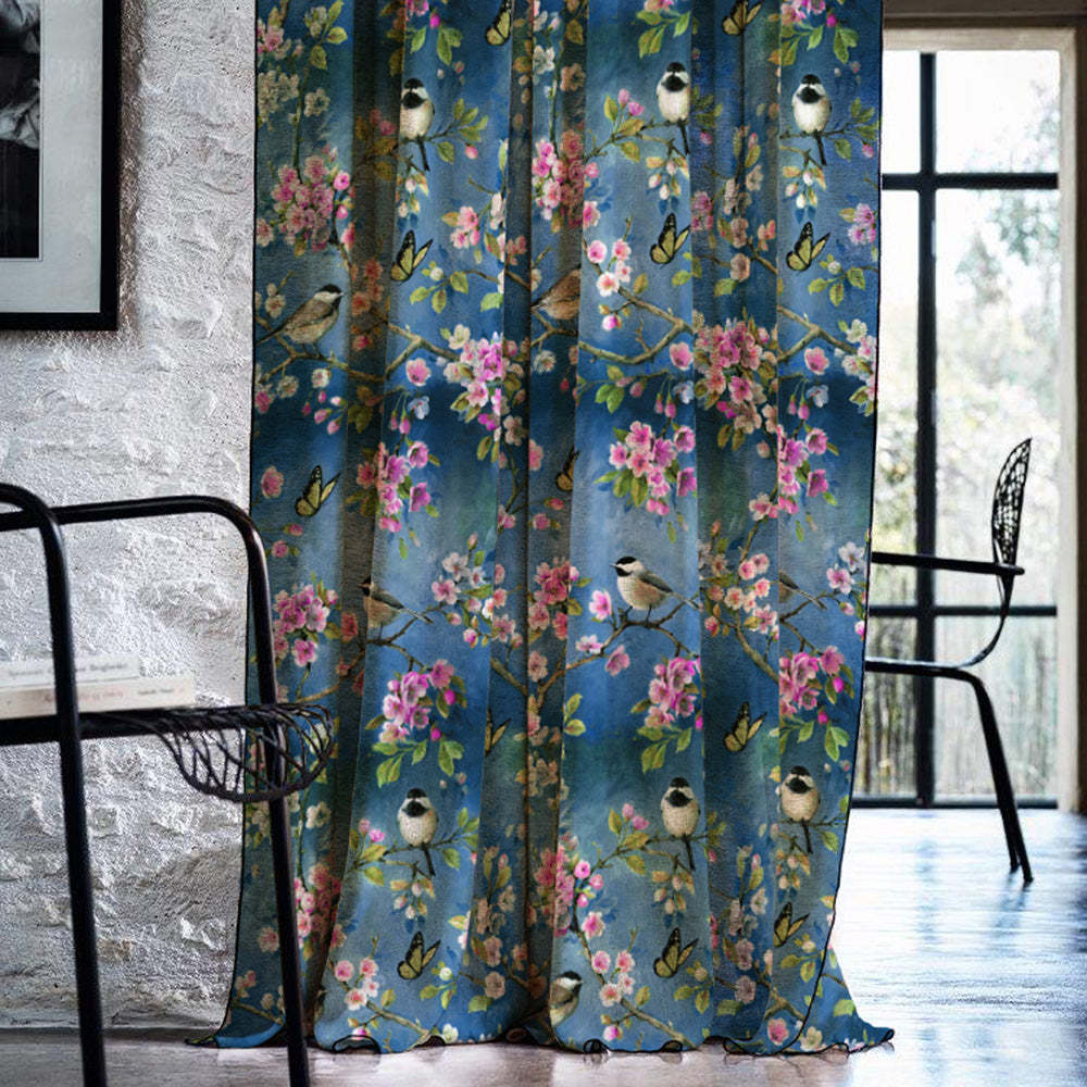 Elegant Floral Print Room Darkening Curtains Set of 2 DS225H