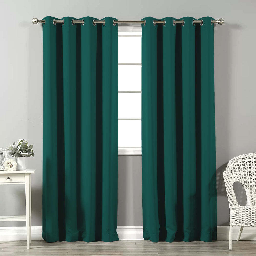 Jacquard Room Darkening Curtains in Michigan Green Set Of 2 - (P255)