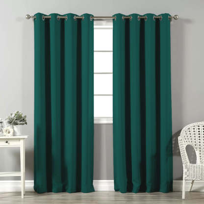 Jacquard Room Darkening Curtains in Michigan Green Set Of 2 - (P255)