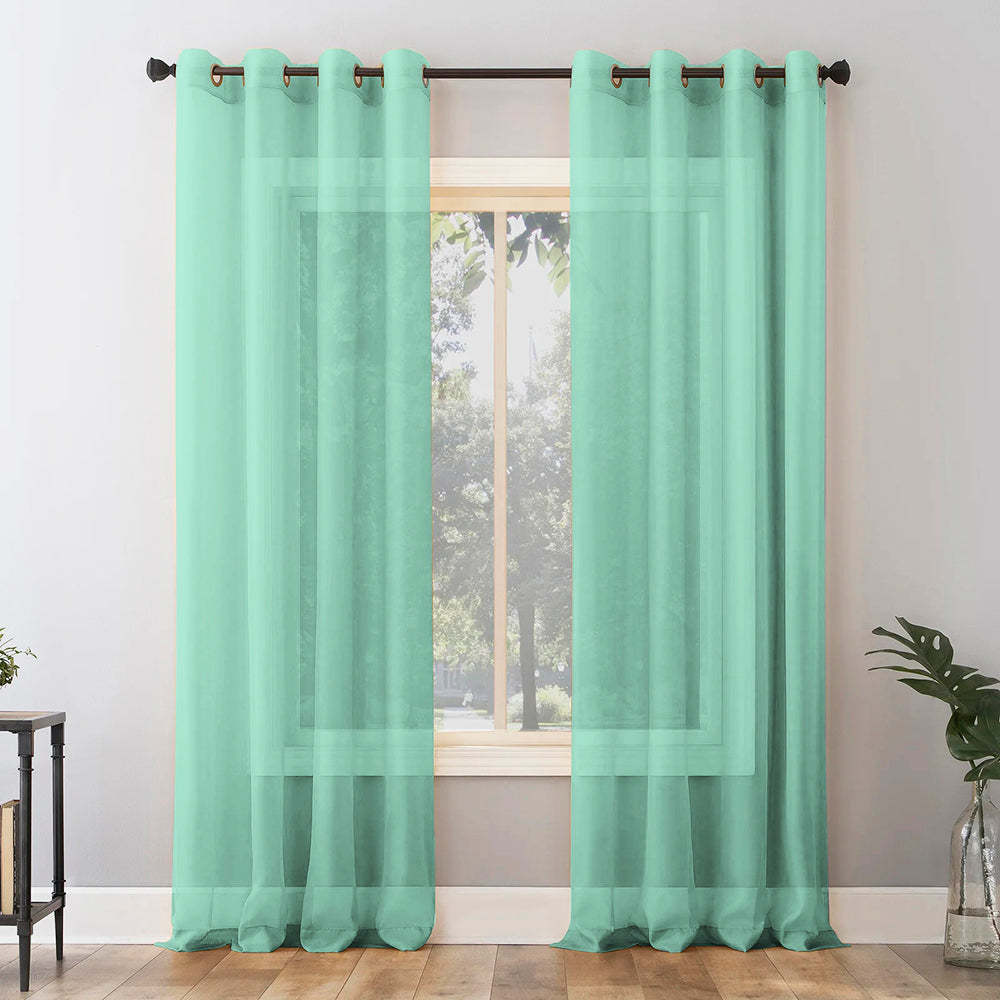 Jacquard Room Darkening Curtains in Minty Mint Set Of 2 - (P256)