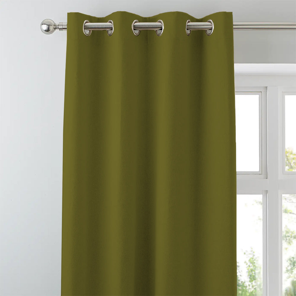 Jacquard Room Darkening Curtains in Army Green Set Of 2 - (P257)