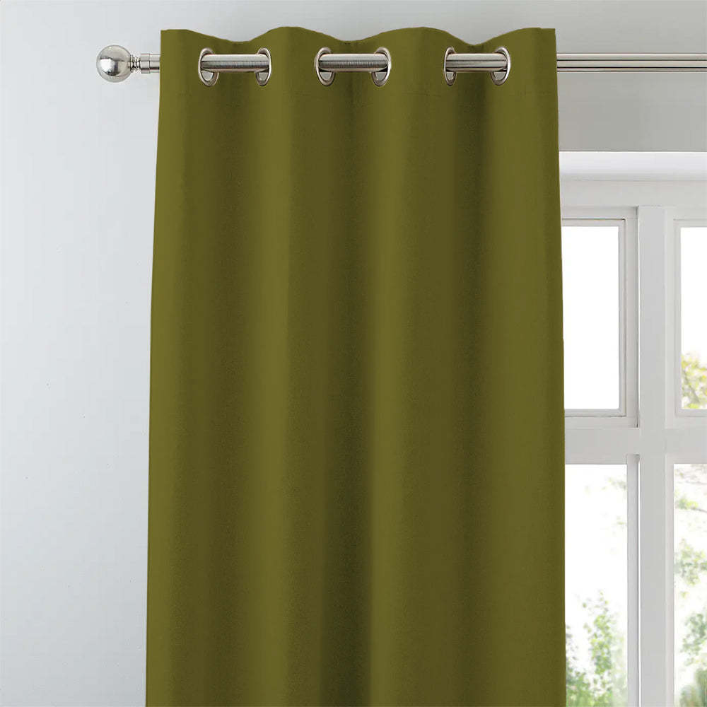 Jacquard Room Darkening Curtains in Army Green Set Of 2 - (P257)