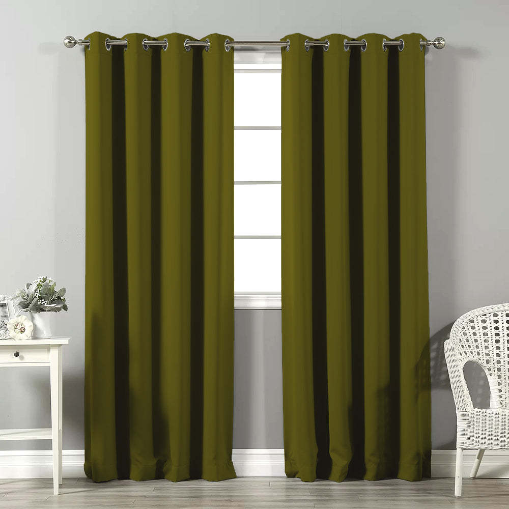Jacquard Room Darkening Curtains in Army Green Set Of 2 - (P257)