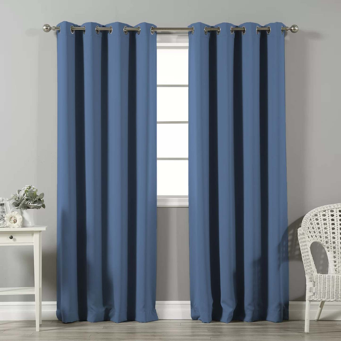 Jacquard Room Darkening Curtains in Steel Blue Set Of 2 - (P25)