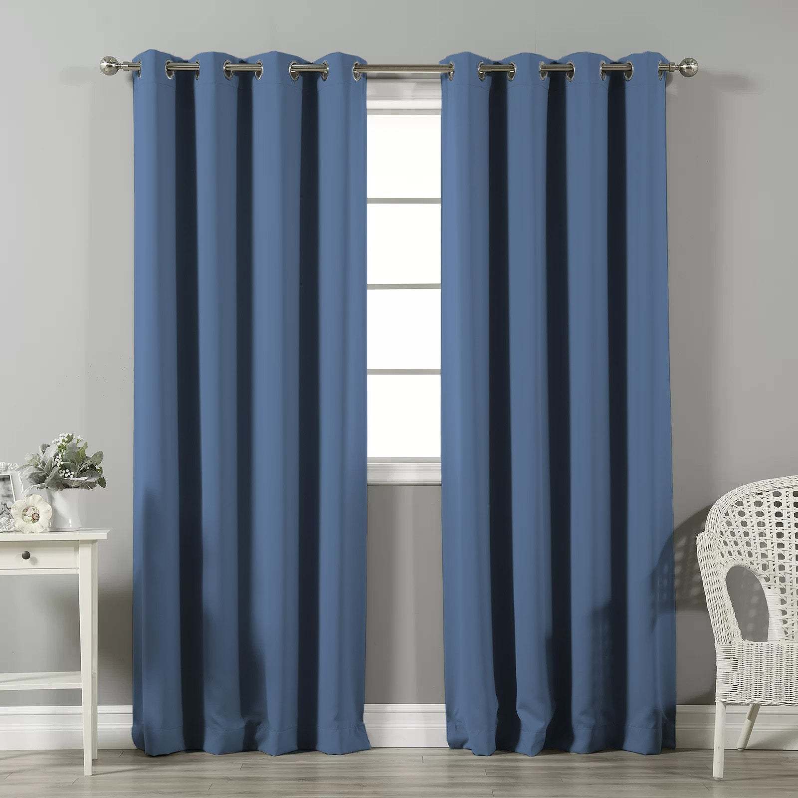 Jacquard Room Darkening Curtains in Steel Blue Set Of 2 - (P25)