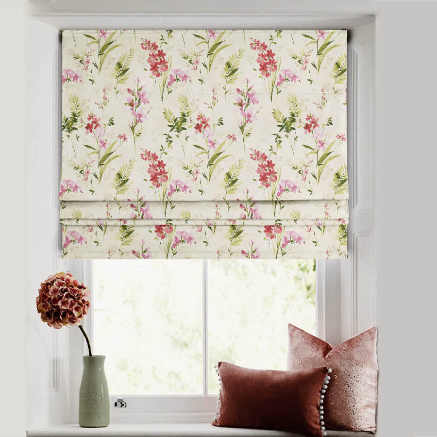 Lovely Lavender Floral Pale Beige Satin Roman Blind (DS260A)
