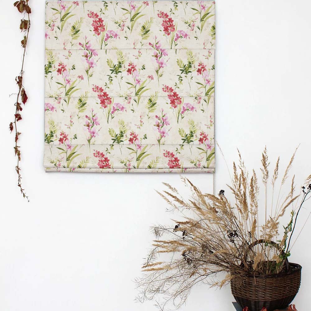 Lovely Lavender Floral Pale Beige Satin Roman Blind (DS260A)