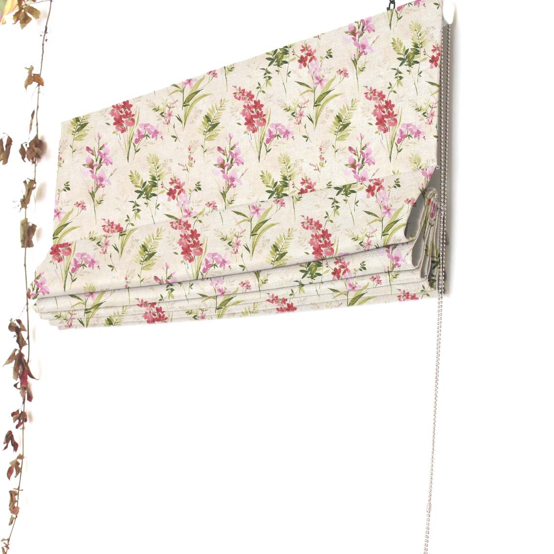 Lovely Lavender Floral Pale Beige Satin Roman Blind (DS260A)