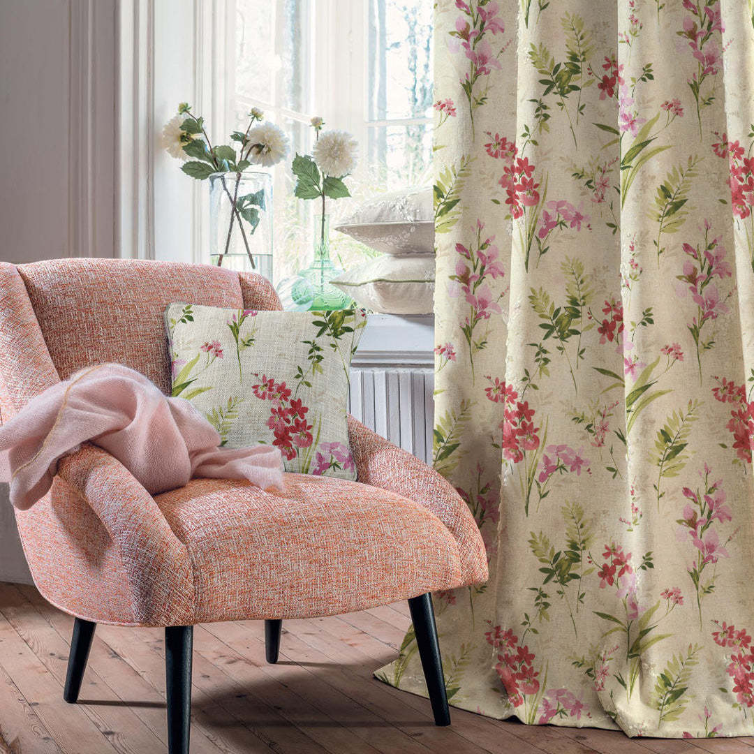 Lovely Lavender Floral Pale Beige Heavy Satin Blackout Curtains Set Of 2 - (DS260A)