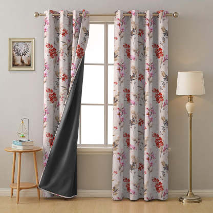 Lovely Lavender Floral Rose pInk Heavy Satin Room Darkening Curtains Set Of 2 - (DS260E)