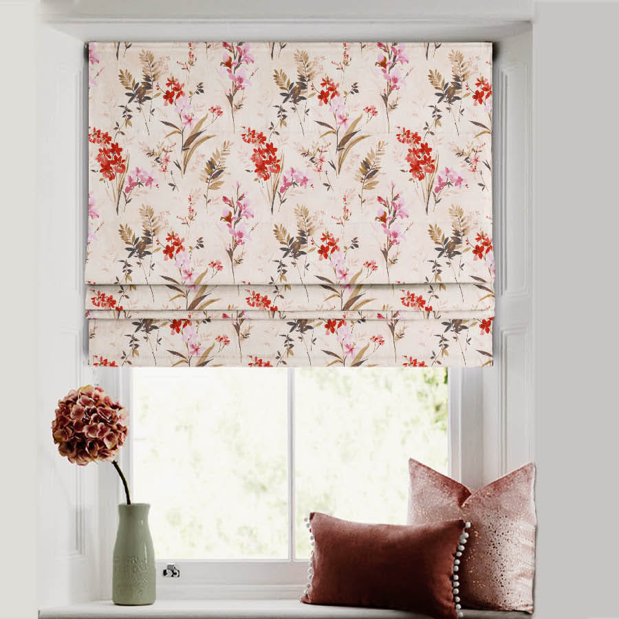 Lovely Lavender Floral Rose pInk Satin Roman Blind (DS260E)