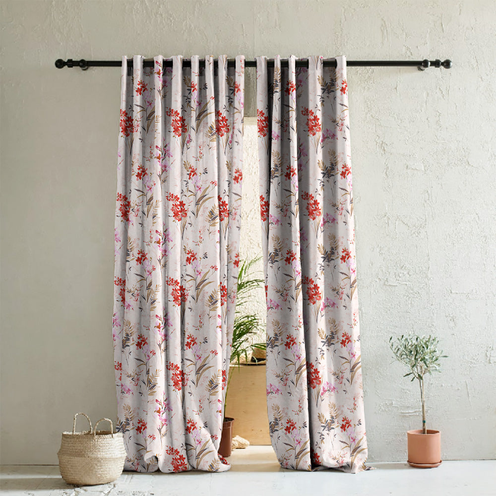 Lovely Lavender Floral Rose pInk Heavy Satin Room Darkening Curtains Set Of 2 - (DS260E)