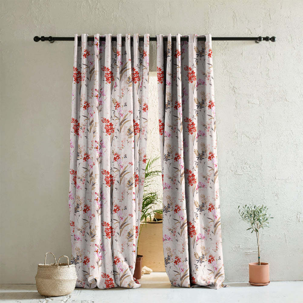 Lovely Lavender Floral Rose pInk Heavy Satin Room Darkening Curtains Set Of 2 - (DS260E)