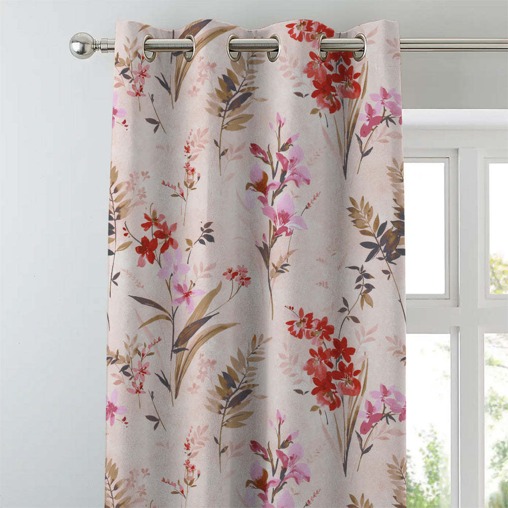 Lovely Lavender Floral Rose pInk Heavy Satin Room Darkening Curtains Set Of 2 - (DS260E)