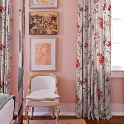 Lovely Lavender Floral Rose pInk Heavy Satin Room Darkening Curtains Set Of 2 - (DS260E)