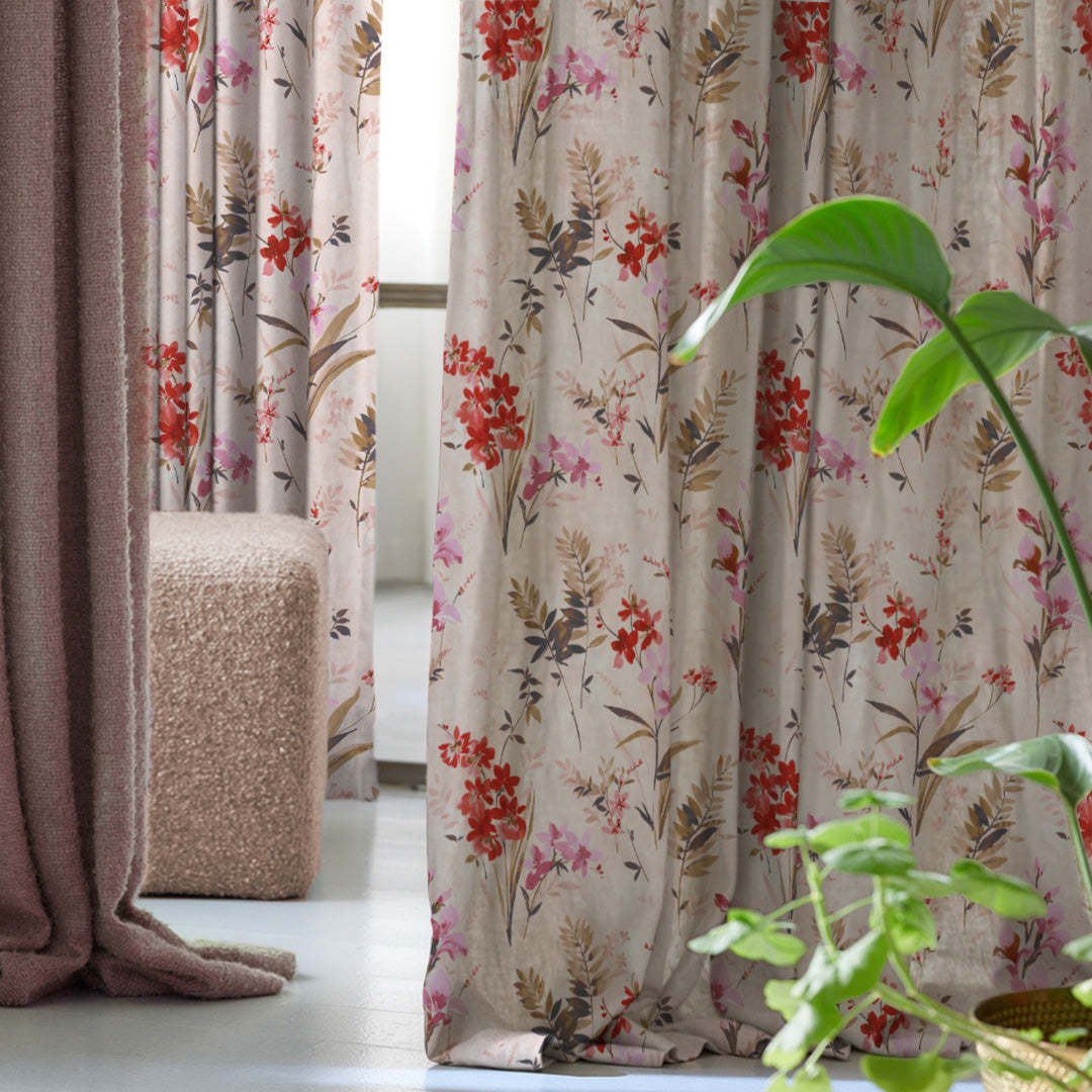 Lovely Lavender Floral Rose pInk Heavy Satin Room Darkening Curtains Set Of 2 - (DS260E)