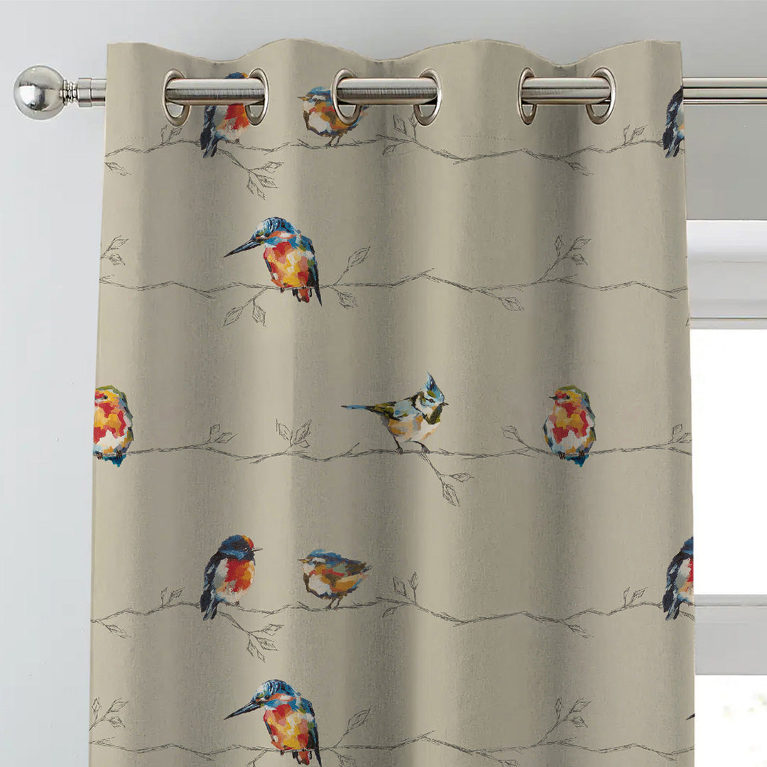 Vine Charm Floral Khaki Beige Heavy Satin Blackout Curtains Set Of 2 - (DS261B)