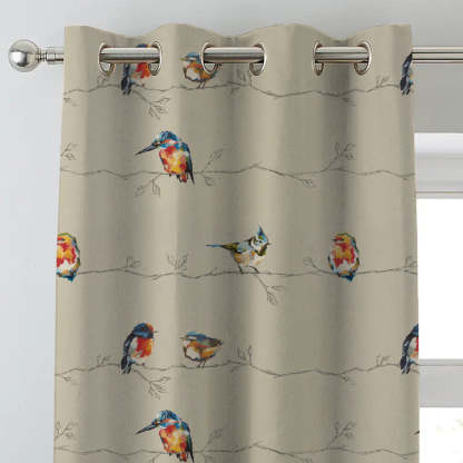 Vine Charm Floral Khaki Beige Heavy Satin Blackout Curtains Set Of 2 - (DS261B)