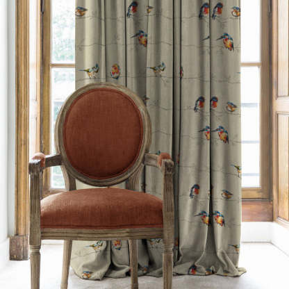 Vine Charm Floral Khaki Beige Heavy Satin Blackout Curtains Set Of 2 - (DS261B)