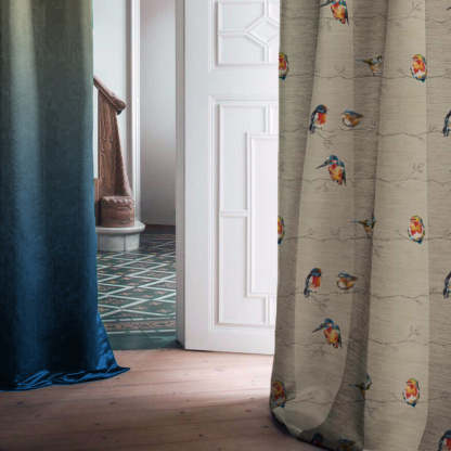Vine Charm Floral Khaki Beige Heavy Satin Blackout Curtains Set Of 2 - (DS261B)