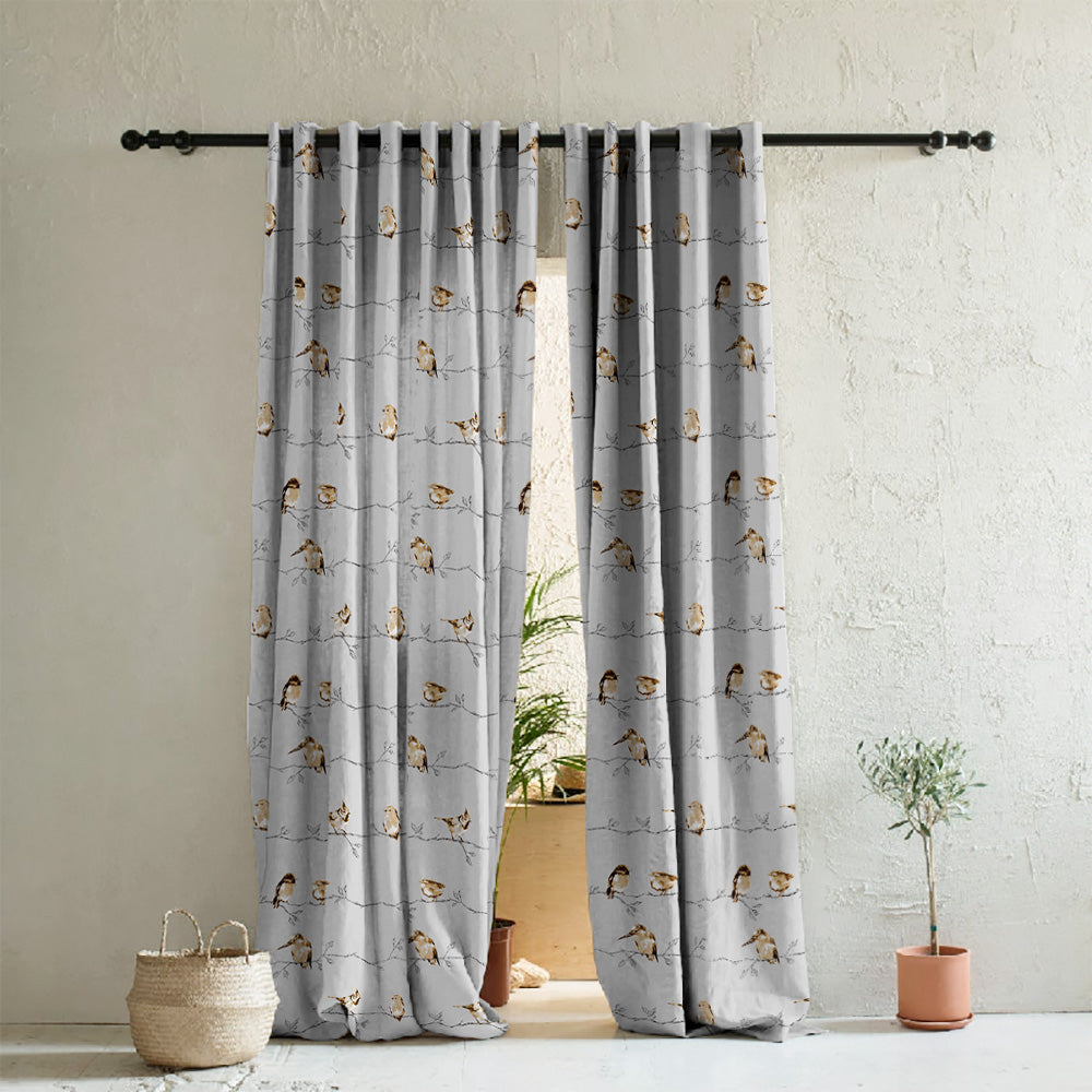 Vine Charm Floral Slate Grey Heavy Satin Room Darkening Curtains Set Of 2 - (DS261C)