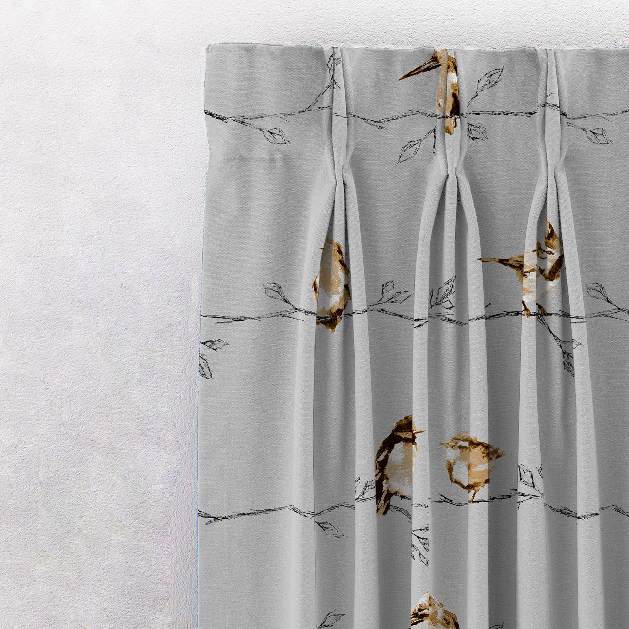 Vine Charm Floral Slate Grey Heavy Satin Room Darkening Curtains Set Of 2 - (DS261C)