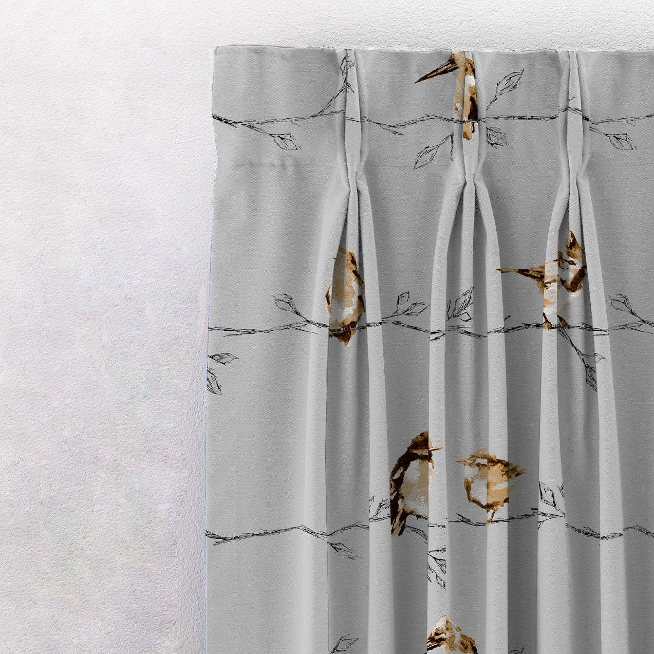 Vine Charm Floral Slate Grey Heavy Satin Room Darkening Curtains Set Of 2 - (DS261C)
