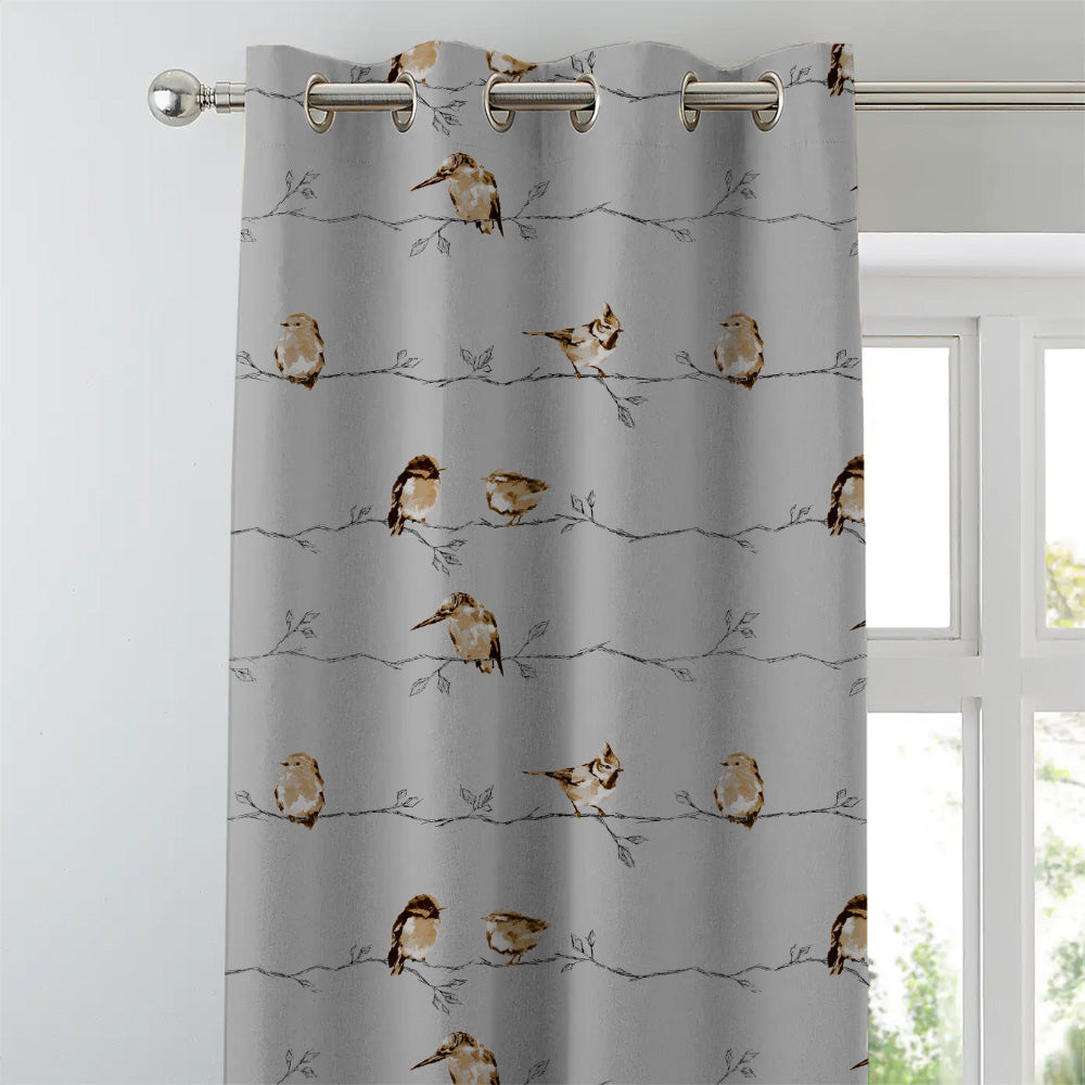 Vine Charm Floral Slate Grey Heavy Satin Room Darkening Curtains Set Of 2 - (DS261C)