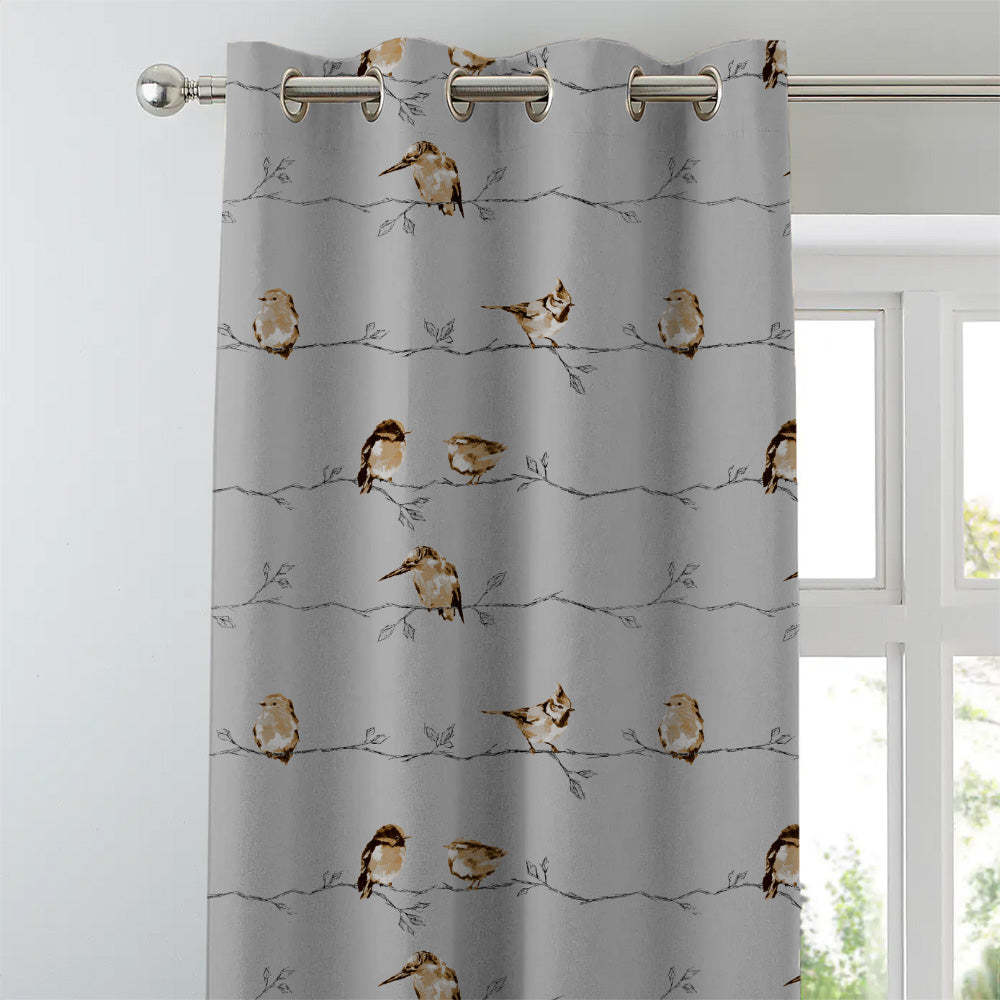 Vine Charm Floral Slate Grey Heavy Satin Room Darkening Curtains Set Of 2 - (DS261C)