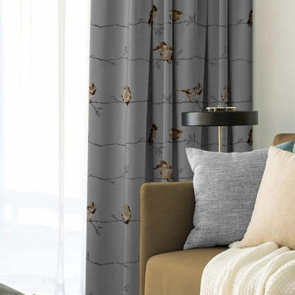Vine Charm Floral Slate Grey Heavy Satin Room Darkening Curtains Set Of 2 - (DS261C)