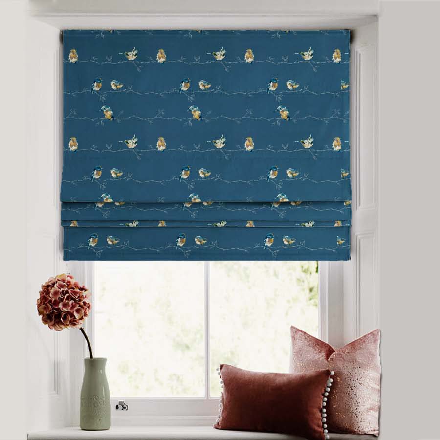 Vine Charm Floral Space Blue Satin Roman Blind (DS261F)