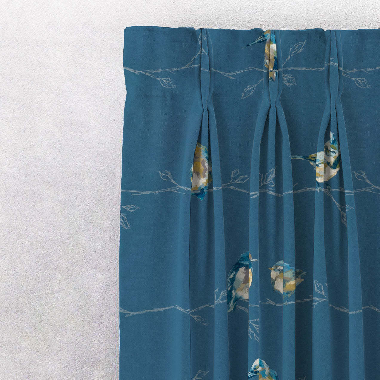 Vine Charm Floral Space Blue Heavy Satin Room Darkening Curtains Set Of 2 - (DS261F)