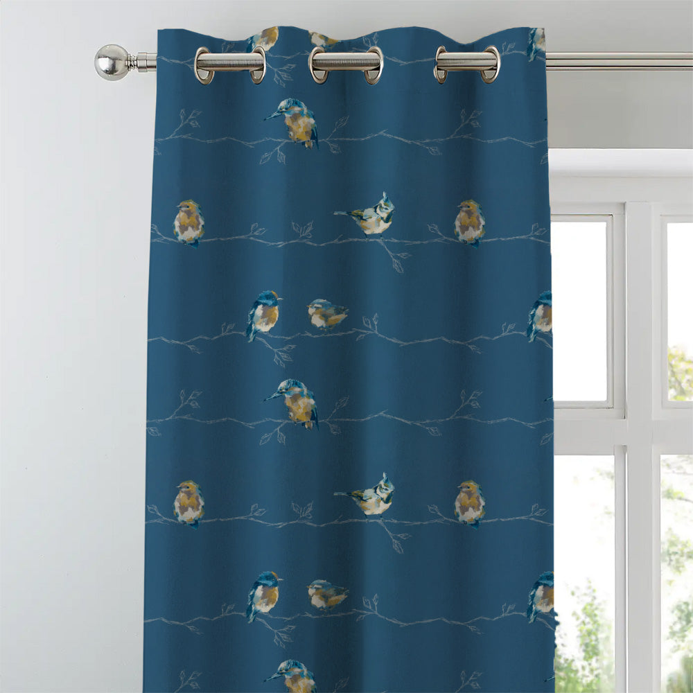 Vine Charm Floral Space Blue Heavy Satin Room Darkening Curtains Set Of 2 - (DS261F)