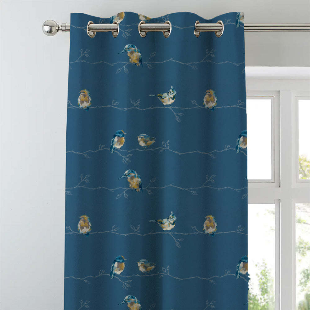 Vine Charm Floral Space Blue Heavy Satin Room Darkening Curtains Set Of 2 - (DS261F)