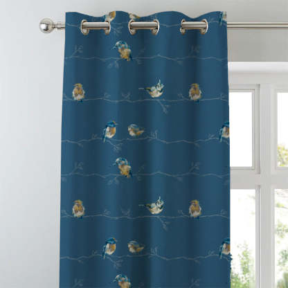 Vine Charm Floral Space Blue Heavy Satin Room Darkening Curtains Set Of 2 - (DS261F)