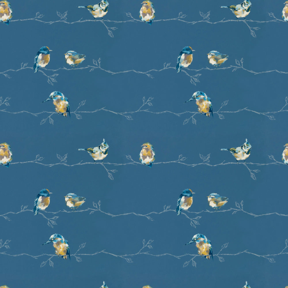 Vine Charm Floral Space Blue Heavy Satin Room Darkening Curtains Set Of 2 - (DS261F)