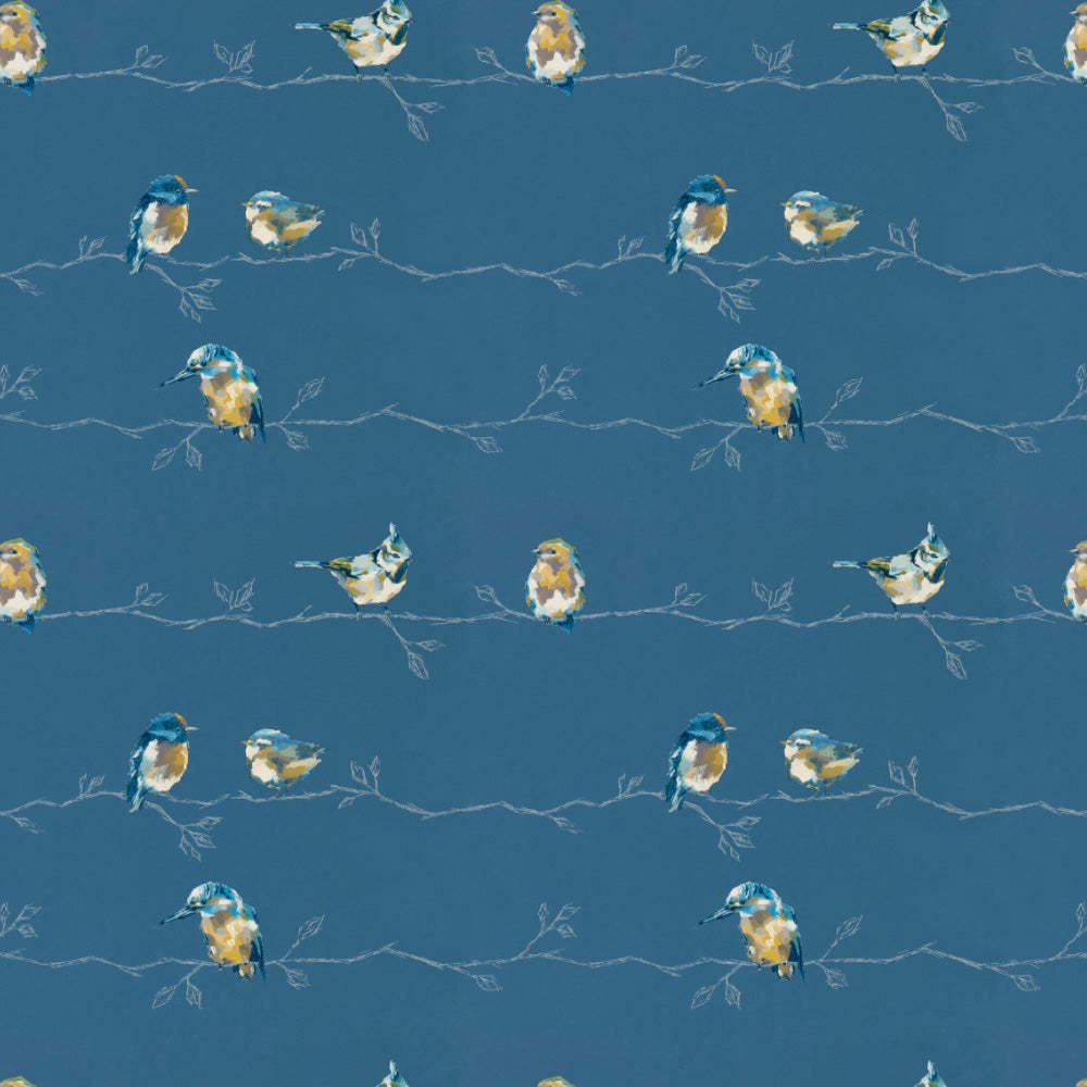 Vine Charm Floral Space Blue Heavy Satin Room Darkening Curtains Set Of 2 - (DS261F)