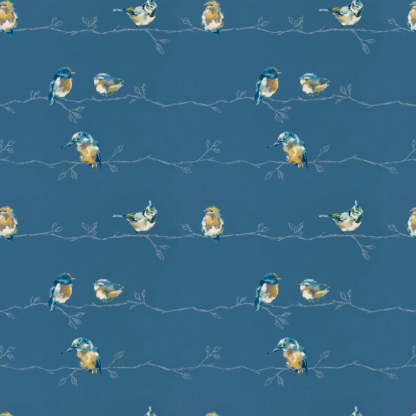 Vine Charm Floral Space Blue Heavy Satin Room Darkening Curtains Set Of 2 - (DS261F)