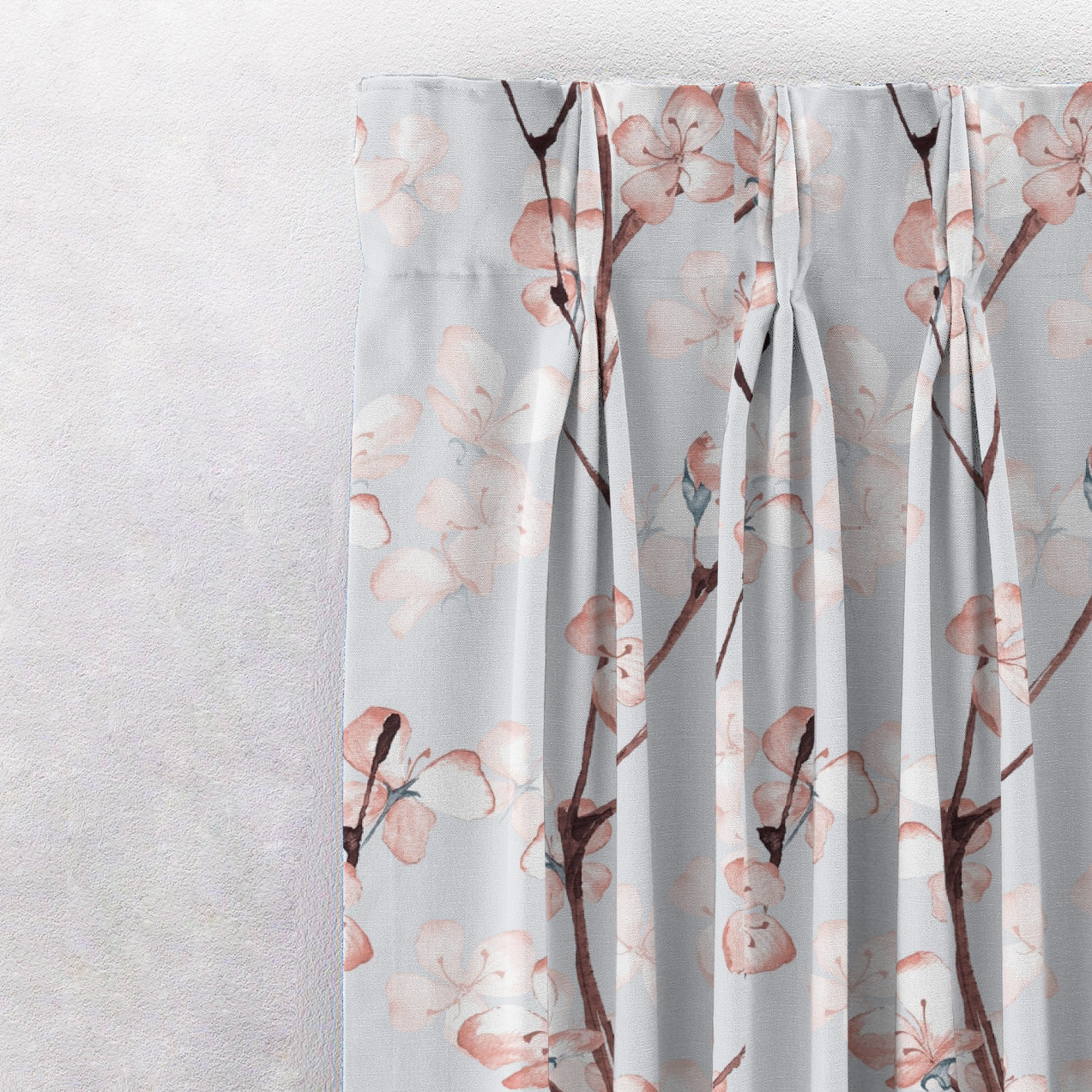 Cherry Charm Floral Soft Pink Heavy Satin Blackout curtains Set Of 2 - (DS263A)