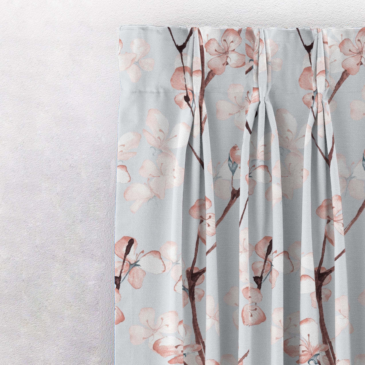 Cherry Charm Floral Soft Pink Heavy Satin Blackout curtains Set Of 2 - (DS263A)