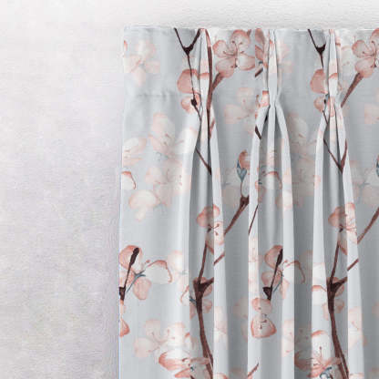 Cherry Charm Floral Soft Pink Heavy Satin Blackout curtains Set Of 2 - (DS263A)