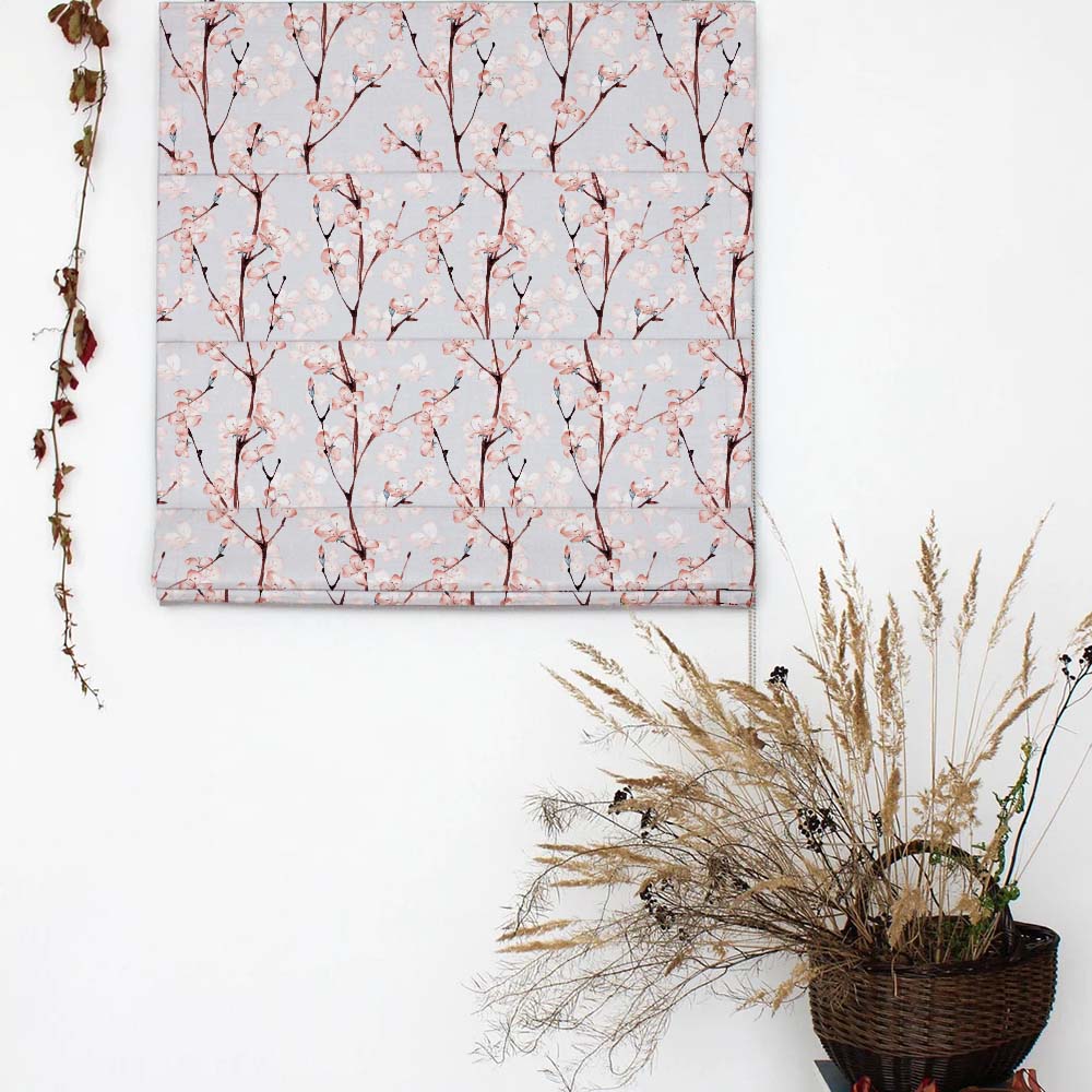 Cherry Charm Floral Soft Pink Satin Roman Blind (DS263A)