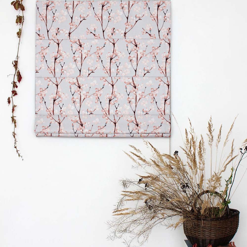 Cherry Charm Floral Soft Pink Satin Roman Blind (DS263A)