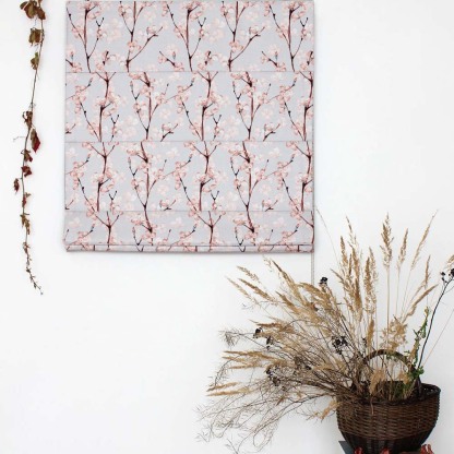 Cherry Charm Floral Soft Pink Satin Roman Blind (DS263A)