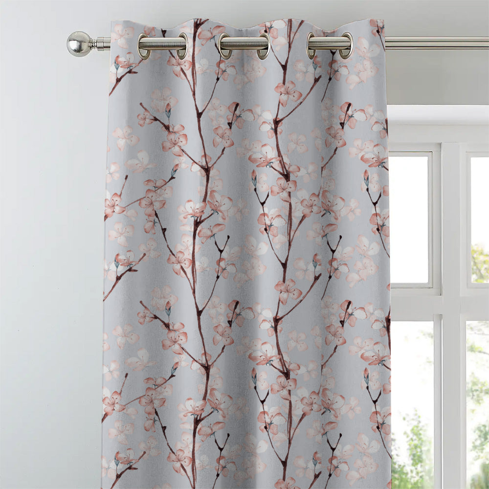 Cherry Charm Floral Soft Pink Heavy Satin Blackout curtains Set Of 2 - (DS263A)