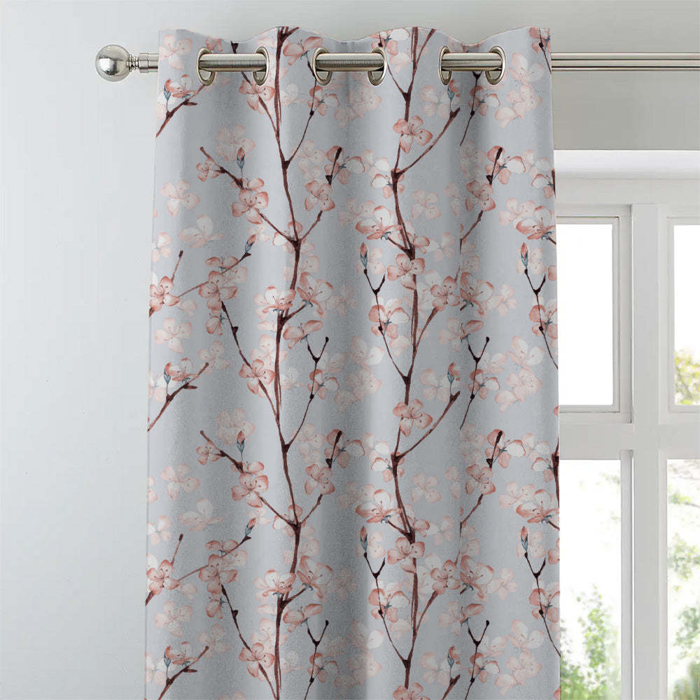 Cherry Charm Floral Soft Pink Heavy Satin Blackout curtains Set Of 2 - (DS263A)