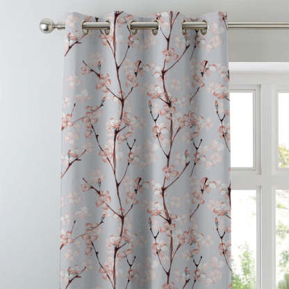 Cherry Charm Floral Soft Pink Heavy Satin Blackout curtains Set Of 2 - (DS263A)