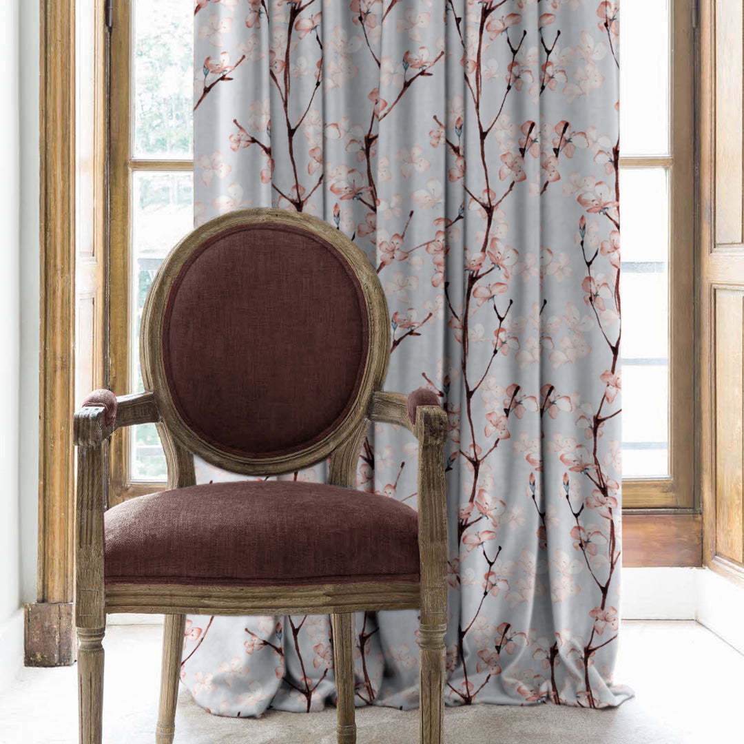Cherry Charm Floral Soft Pink Heavy Satin Blackout curtains Set Of 2 - (DS263A)