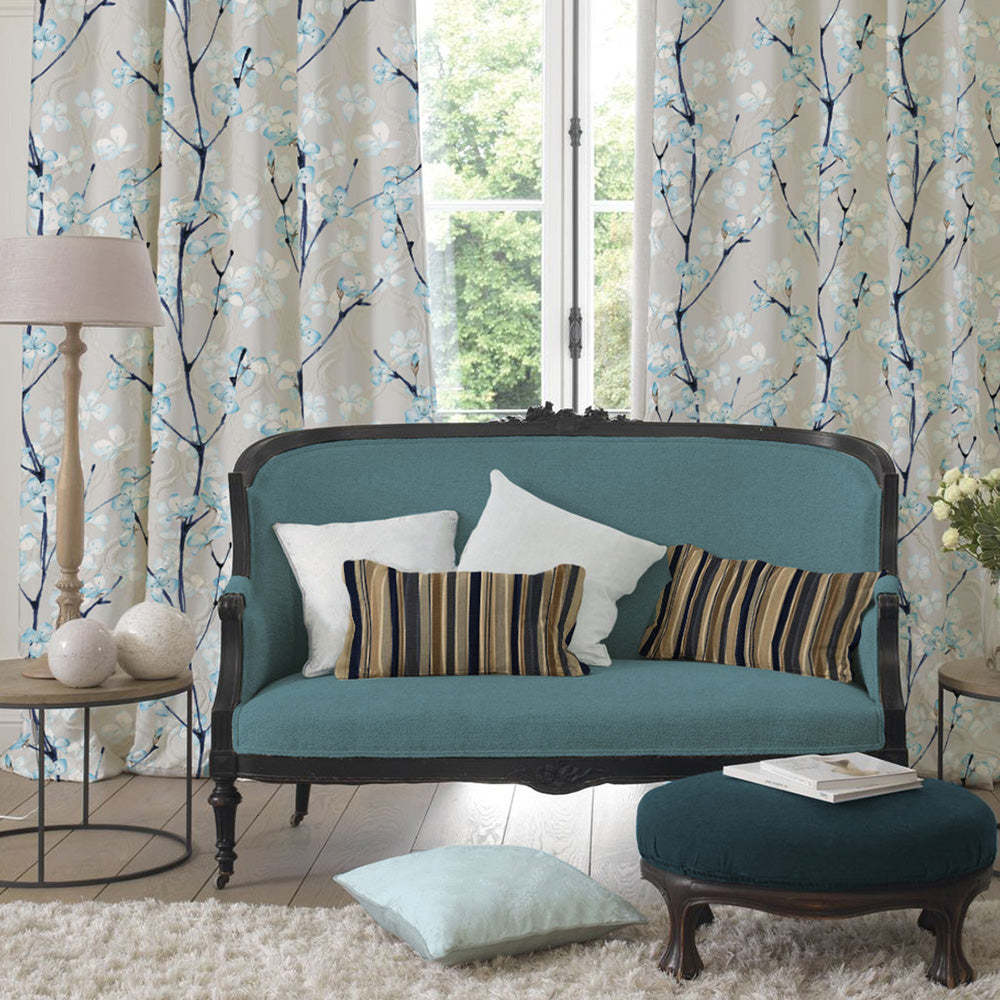 Elegant Floral Print Room Darkening Curtains Set of 2 DS263C